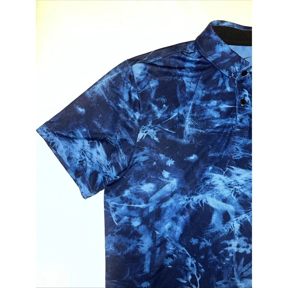 MEN'S NIKE DRI-FIT SOLAR FLORAL TOUR GOLF POLO DUTCH BLUE / WHITE SZ MEDIUM